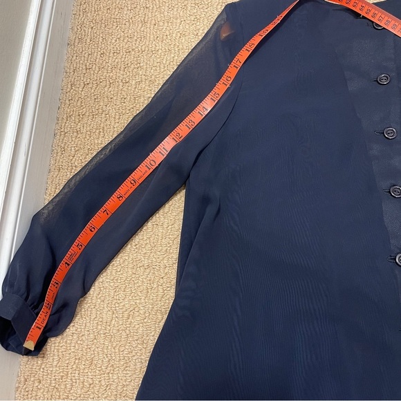 Vintage Button-Up Blouse with Sheer Sleeves Navy - M - Picture 11 of 11